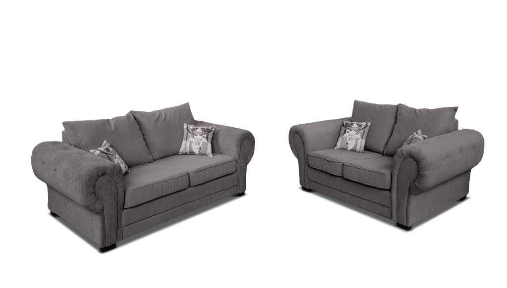 Baron Chesterfield Graphite 3+2 Sofa Set Full Back Cushions