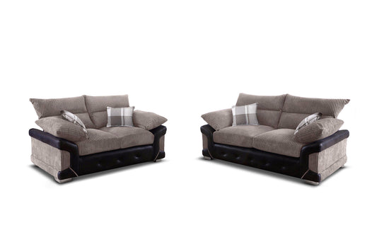 Logan Beige/Brown Full Back 3 +2 Fabric Sofa Set