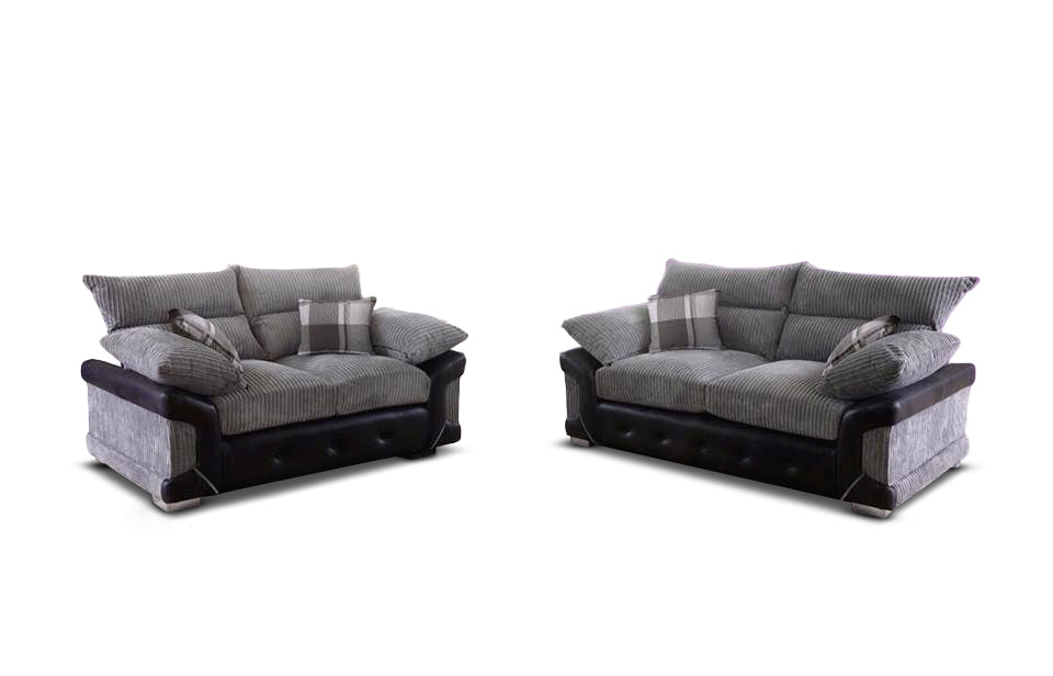 Logan Grey/Black Full Back 3 +2 Fabric Sofa Set