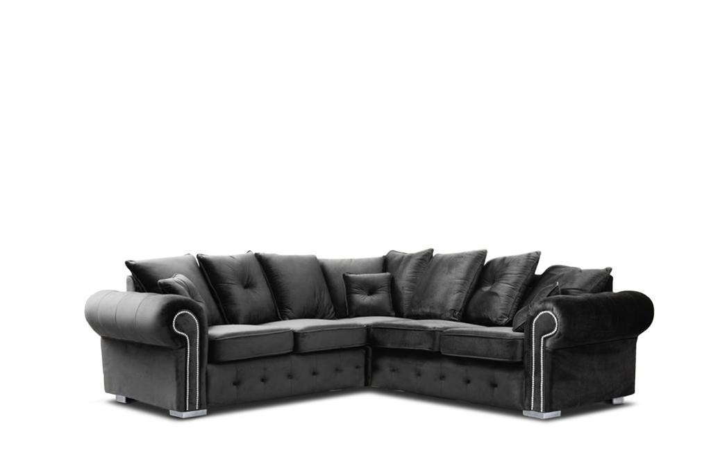Mayfair Black Plush Corner Sofa